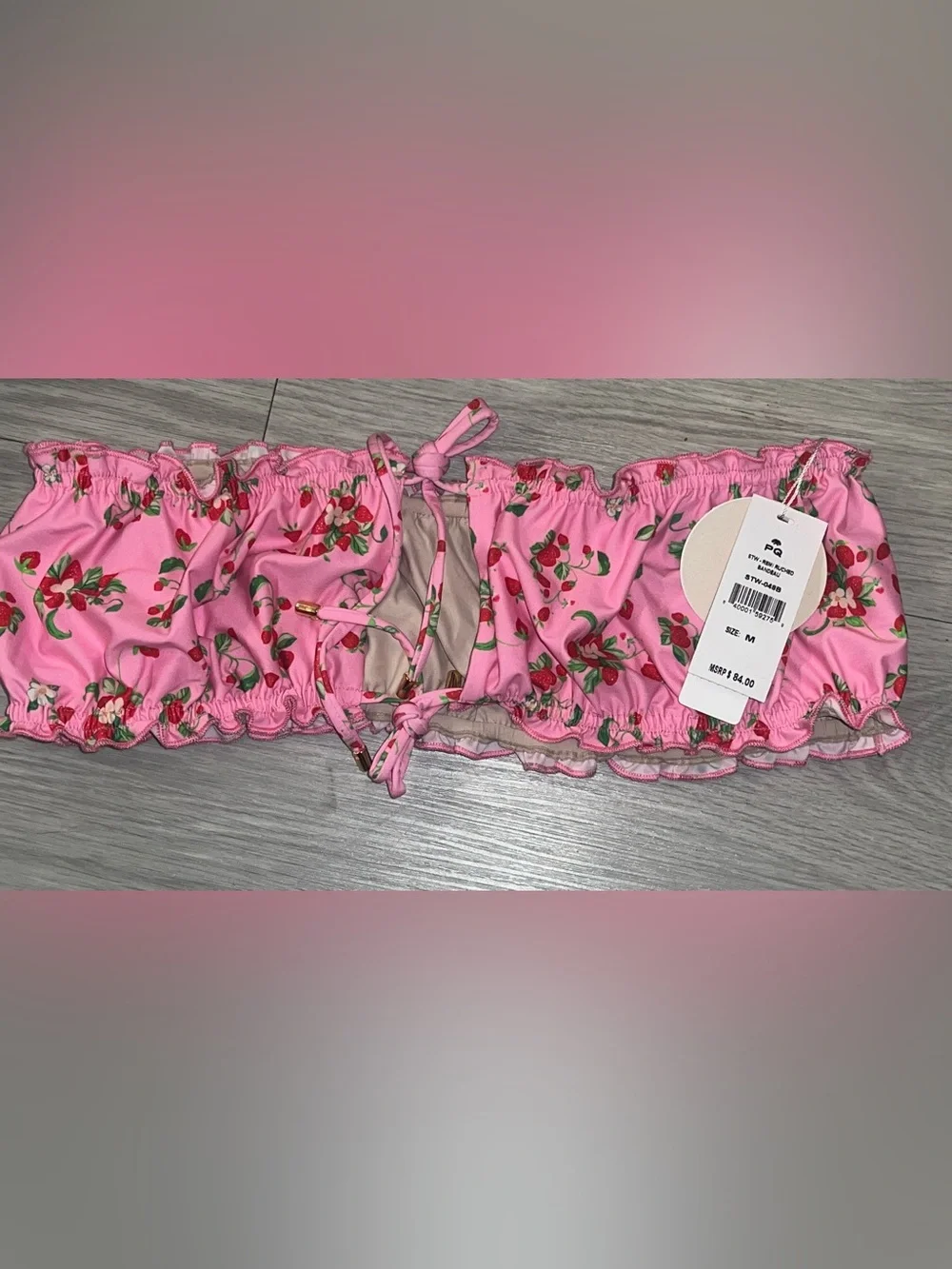 NWT PQ Swim Remi Ruched Bandeau Bikini Top Strawberry customizable